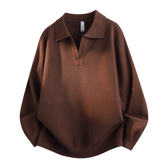 Unisex Oversized Feinstrick-Polo-Pullover mit offenem V‑Ausschnitt und lässiger Silhouette Nord Taschen