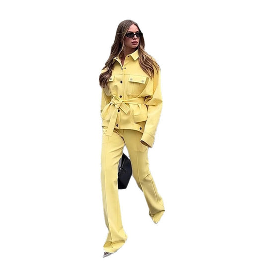 Damen Utility-Blazer mit Bindegürtel und hochtaillierter Bundhose Nord Taschen