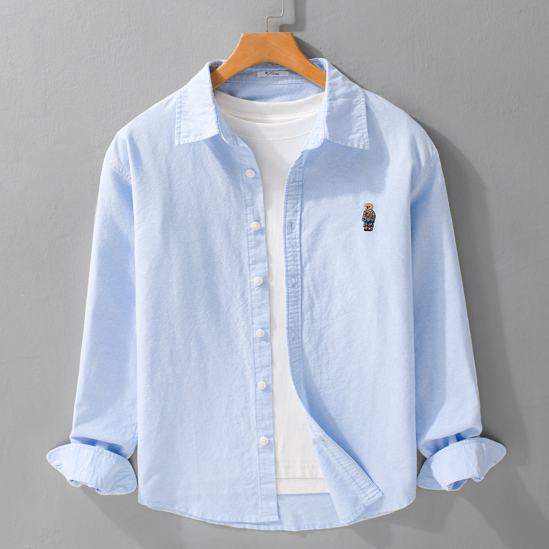 Herren Button-Down Overshirt im Casual-Relaxed-Stil mit tonaler Stickerei Nord Taschen