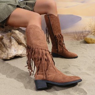 Damen nan Fransen-Cowboy-Stiefel aus Veloursleder mit spitzer Zehenkappe und seitlichem Reißverschluss Nord Taschen