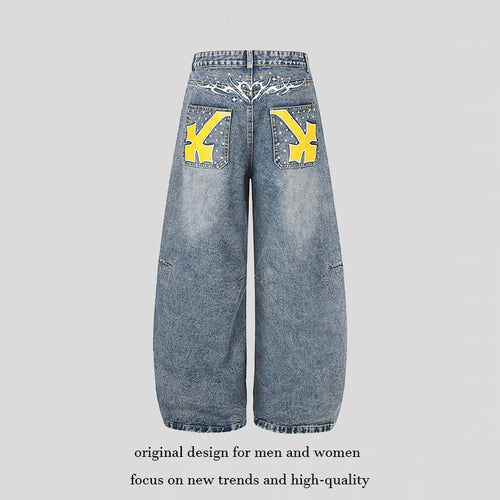 Damen Extraweite High‑Waist Palazzo-Jeans mit verzierten Gesäßtaschen Nord Taschen