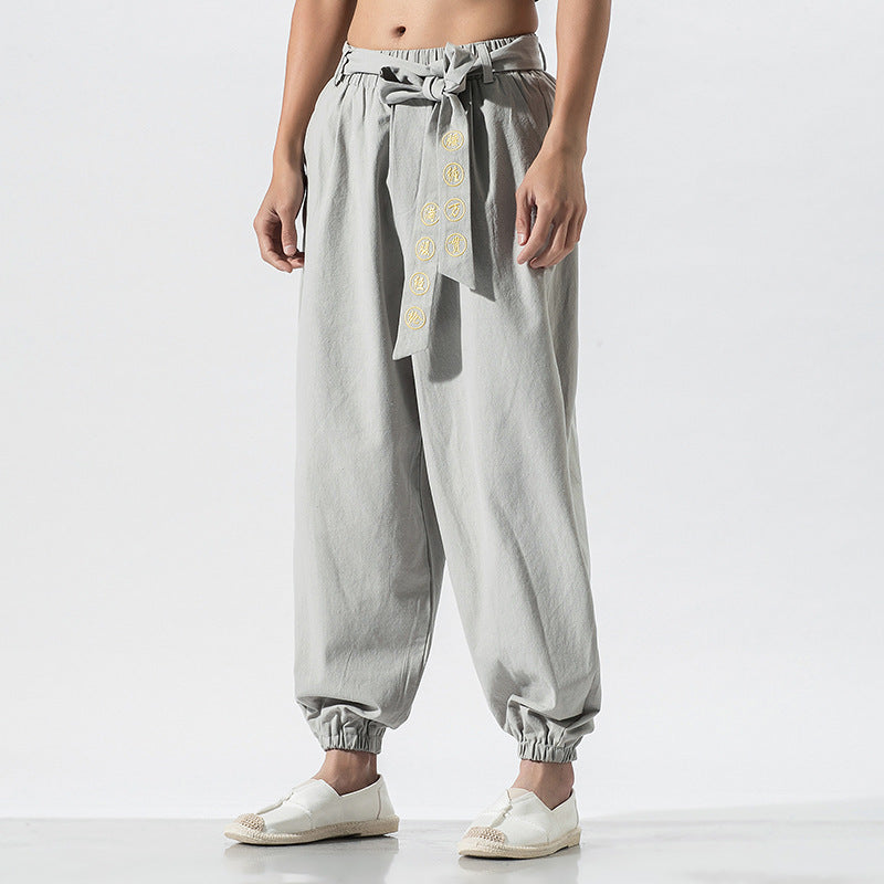 Damen weite Leinenhose mit Tunnelzug Bund Bindedetail und elastischen Knöchelabschlüssen Nord Taschen
