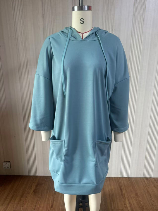 Damen Oversize Hoodie-Kleid mit Kängurutaschen und halblangen Ärmeln Nord Taschen