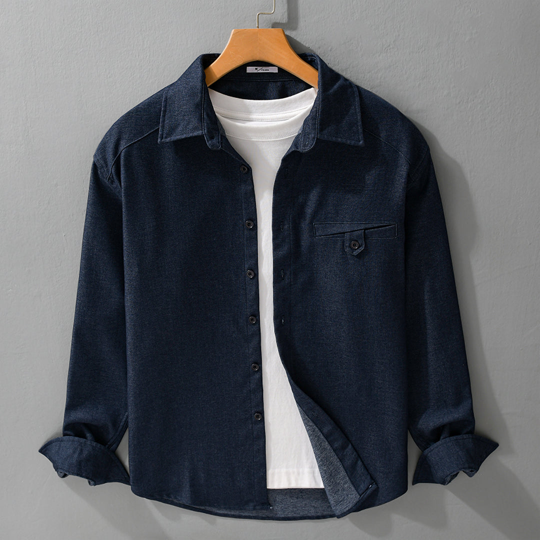 Herren Weiches Denim-Overshirt mit Pattentasche und lockerem Schnitt Nord Taschen