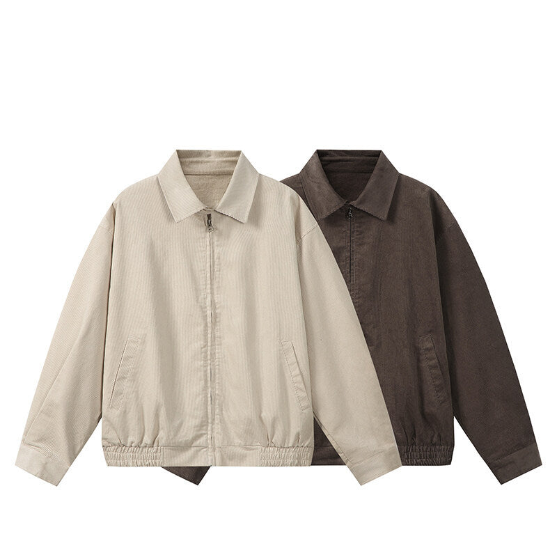 Herren Kastig geschnittene Cord-Blousonjacke mit verdecktem Reißverschluss und elastischem Saum Nord Taschen