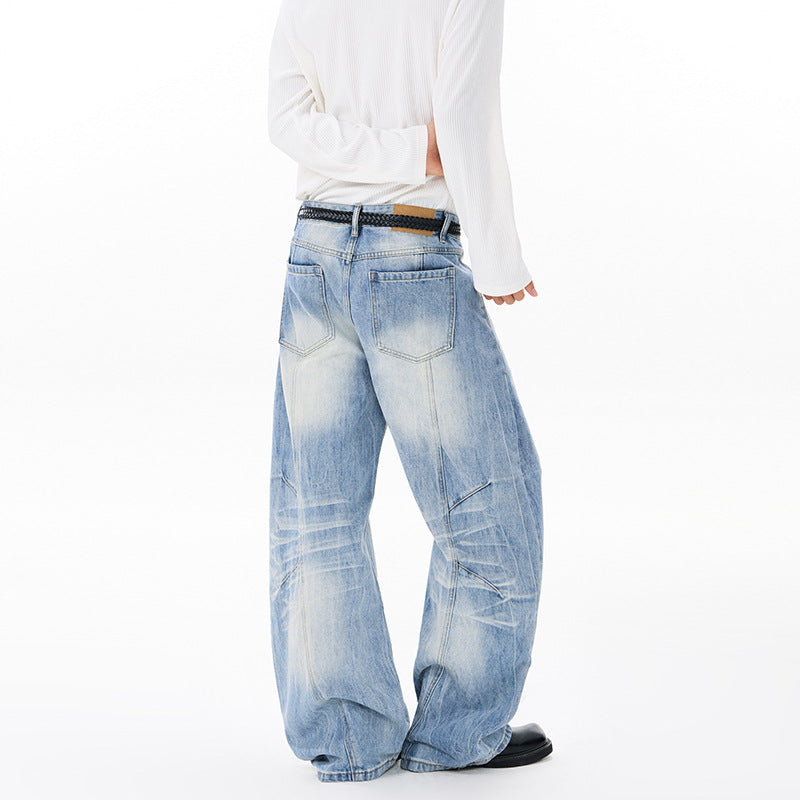 Unisex Extravagante weite Denim-Palazzohose mit tiefem Schritt und markanten Paneilnähten Nord Taschen