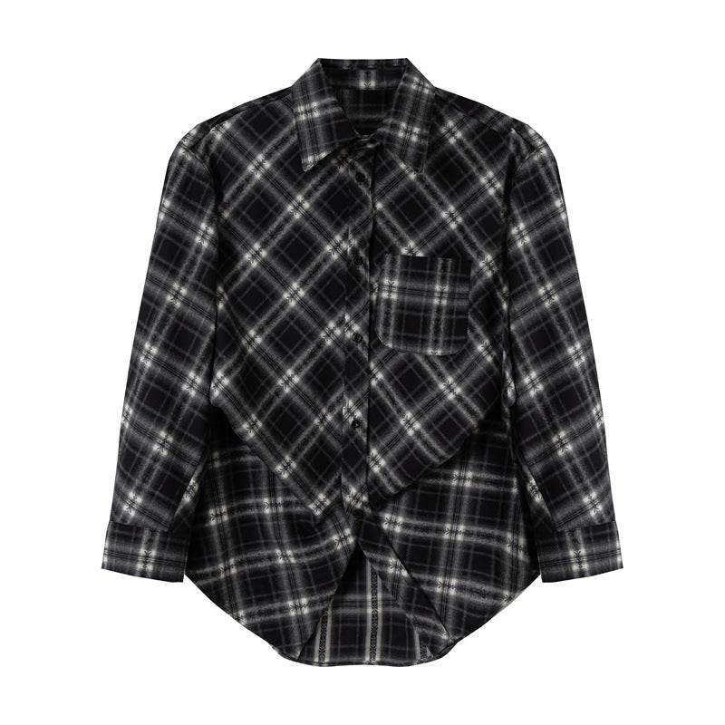 Damen Oversize-Flanellhemd mit asymmetrischem Saum Nord Taschen