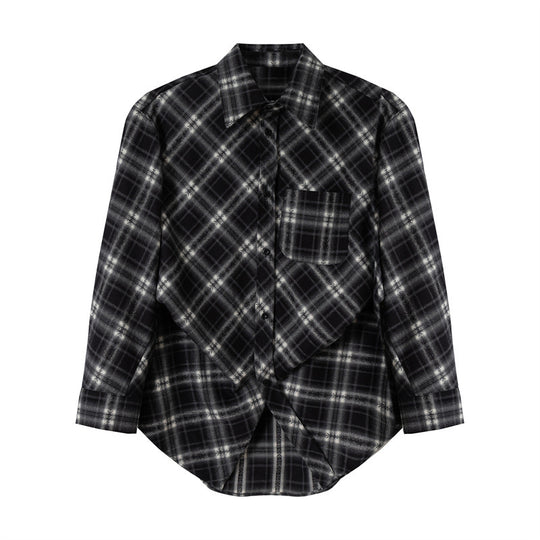 Damen Oversize-Flanellhemd mit asymmetrischem Saum Nord Taschen