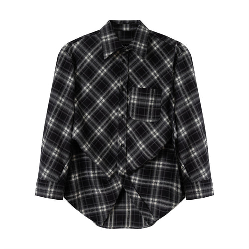 Damen Oversize-Flanellhemd mit asymmetrischem Saum Nord Taschen
