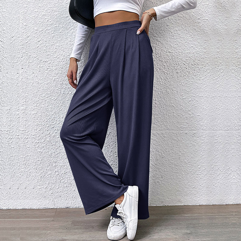 Damen hochtaillierte weite Hose mit Vorderfalten, elastischem Bund und Seitentaschen Nord Taschen