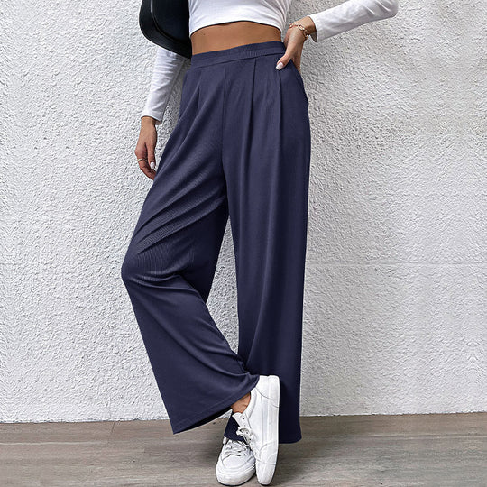 Damen hochtaillierte weite Hose mit Vorderfalten, elastischem Bund und Seitentaschen Nord Taschen