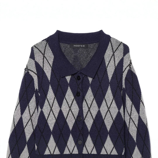 Damen Argyle-Strickcardigan mit Hemdkragen und durchgehender Knopfleiste Nord Taschen