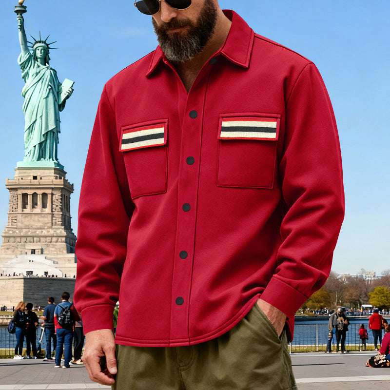 Herren Overshirt-Jacke aus schwerem Baumwollmix mit Brusttaschen und Kontraststreifen Nord Taschen