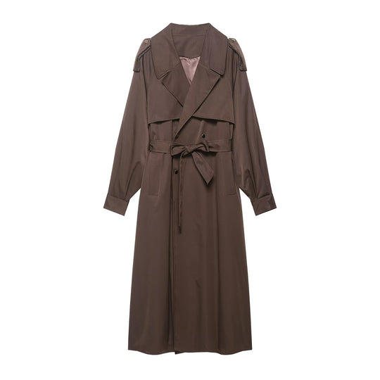 Damen Trenchcoat mit Taillengürtel, Schulterklappen und weitem Wasserfall-Revers Nord Taschen