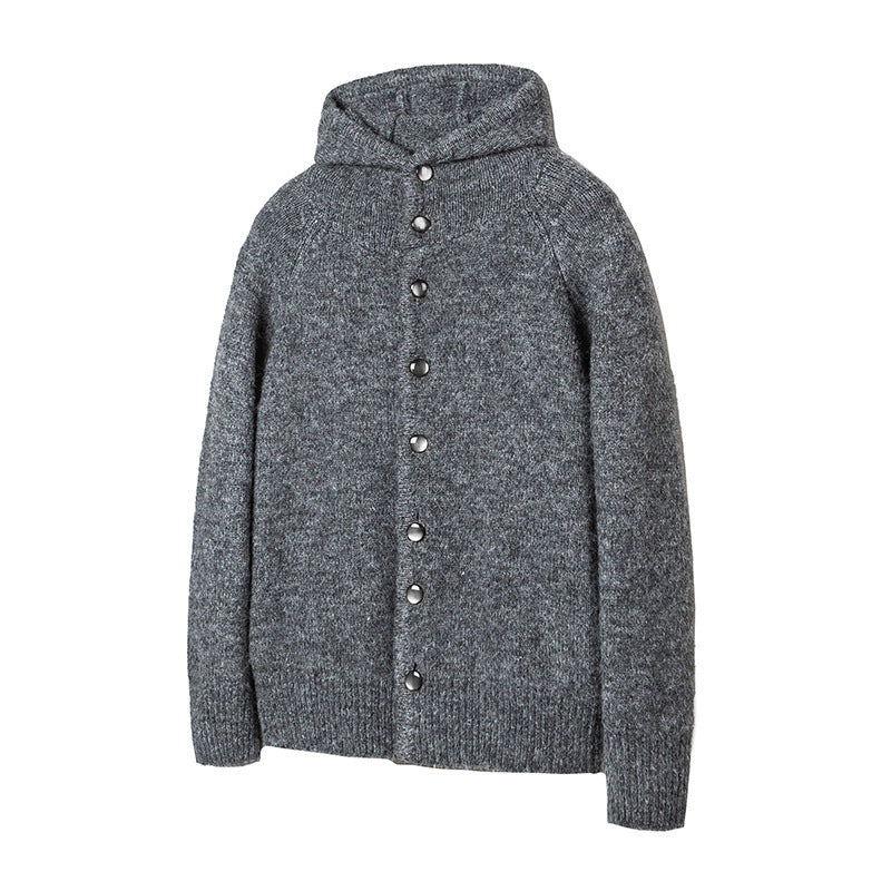 Herren Grobgestrickter Kapuzen-Cardigan mit durchgehender Knopfleiste und Rippenbündchen Nord Taschen