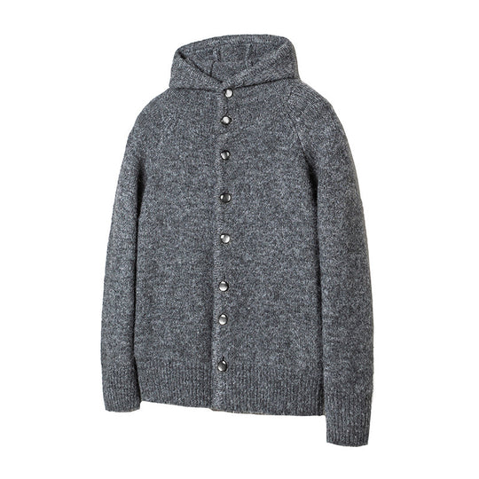 Herren Grobgestrickter Kapuzen-Cardigan mit durchgehender Knopfleiste und Rippenbündchen Nord Taschen