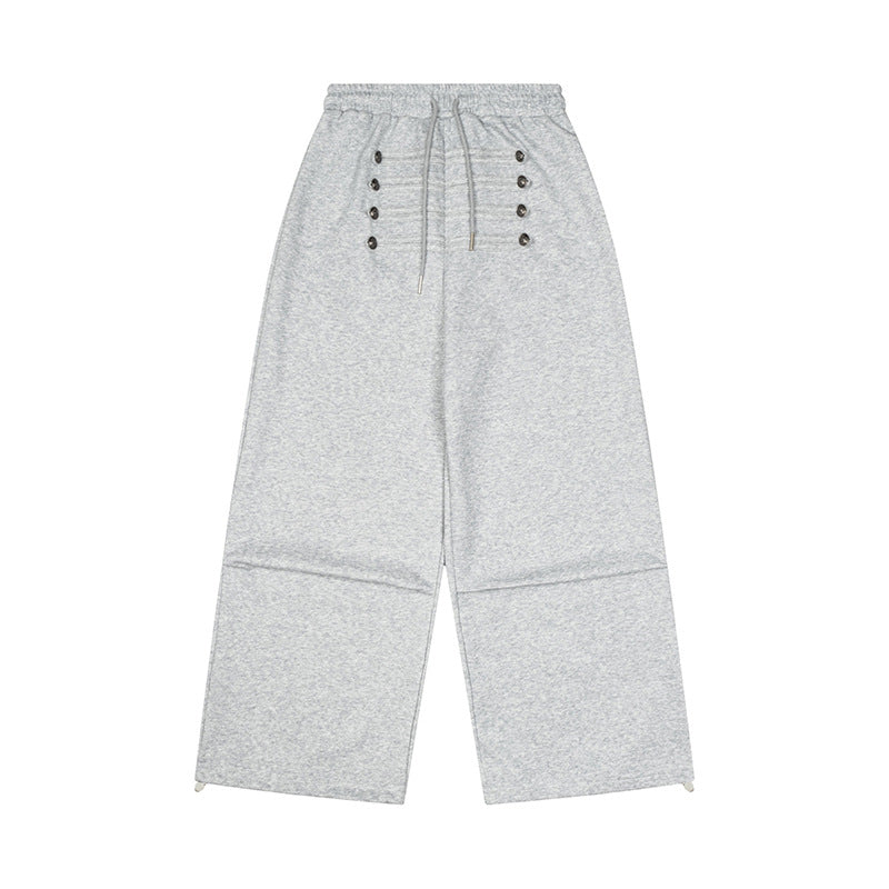 Damen Weite High-Waist Culotte-Hose mit Komfortbund, Kordelzug und Zierknopfleiste Nord Taschen