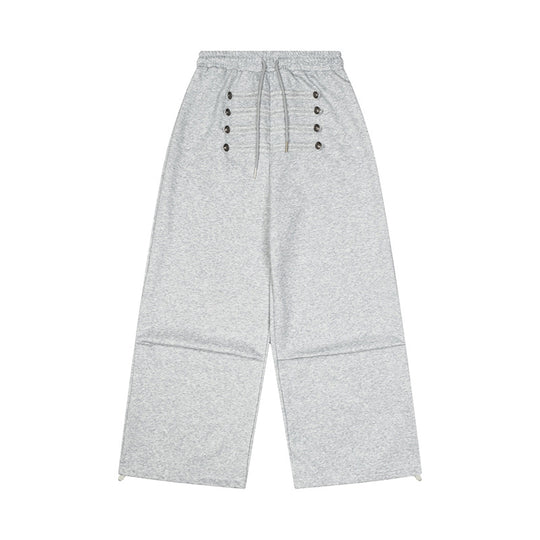 Damen Weite High-Waist Culotte-Hose mit Komfortbund, Kordelzug und Zierknopfleiste Nord Taschen