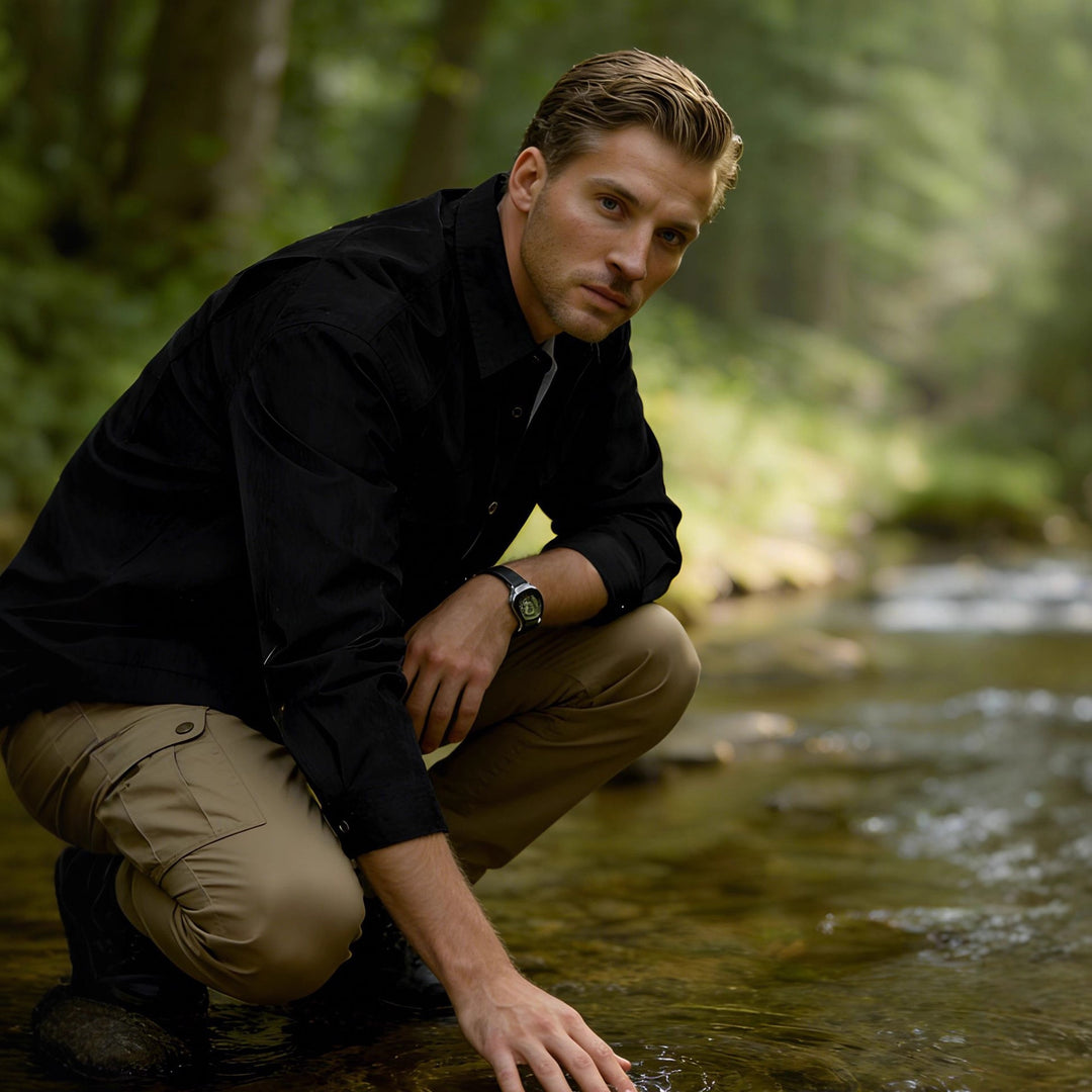 Herren Leichtes Field-Overshirt mit aufgesetzten Brusttaschen und Hemdkragen Nord Taschen