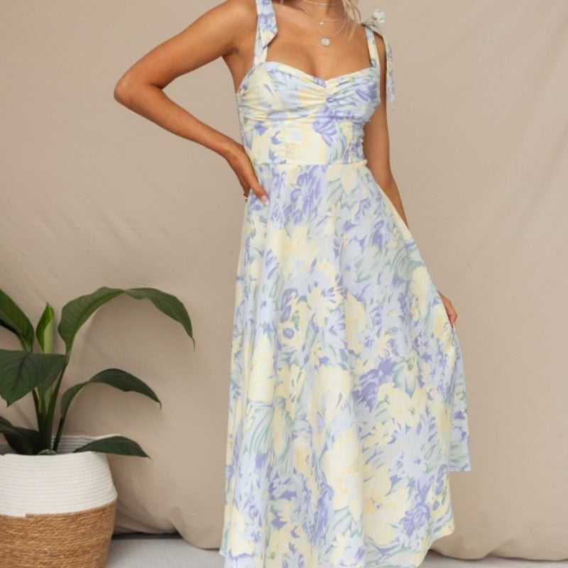 Damen Sommerliches Maxikleid mit verstellbaren Trägern und Raffungen