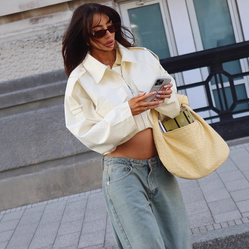 Damen Kurze Boxy-Cargo-Jacke aus Baumwollmix mit übergroßen Pattentaschen Nord Taschen