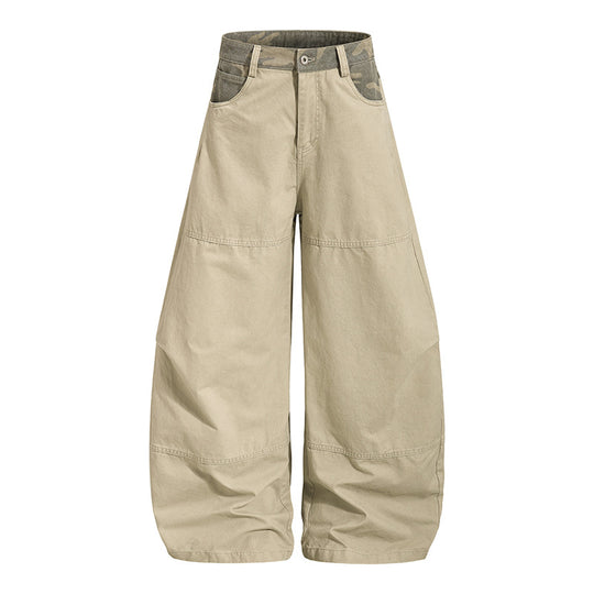 Damen weite Palazzohose aus Baumwolle mit Camouflage-Bund und Utility-Nähten Nord Taschen
