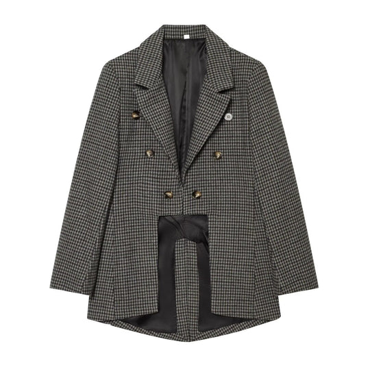 Damen Doppelreihiger Oversize-Blazer mit Satinfutter und verlängertem Saum Nord Taschen
