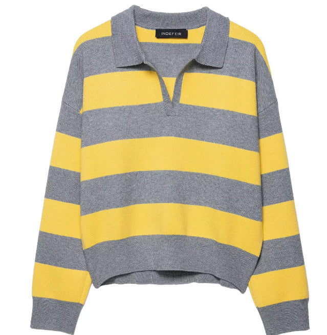 Damen Cropped Rugby-Strickpullover mit Kentkragen und V‑Ausschnitt Nord Taschen