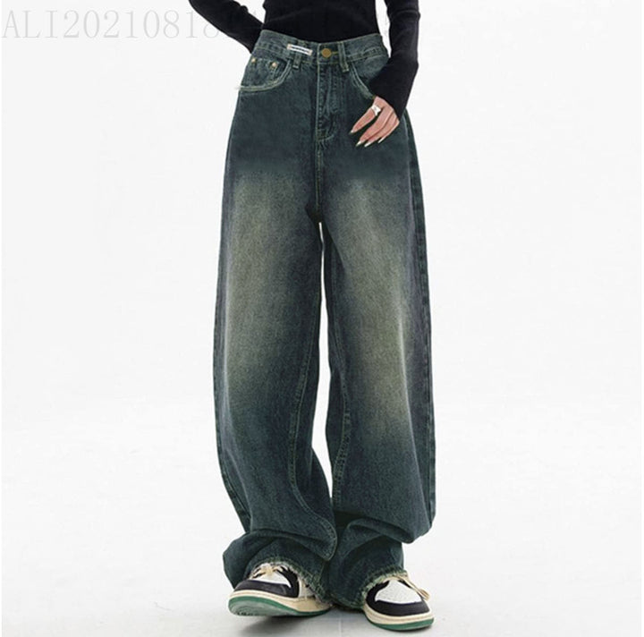 Damen hochgeschnittene extraweite Baggy-Jeans mit überlangem Saum und Vintageoptik Nord Taschen