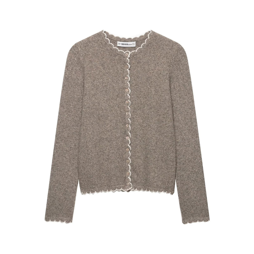 Damen Feinstrick-Cardigan mit Muschelkante und Perlmuttknöpfen Nord Taschen