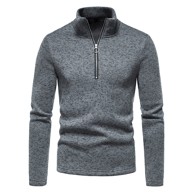 Herren melierter Stehkragen-Pullover mit Kurzreißverschluss und schlanker Passform Nord Taschen