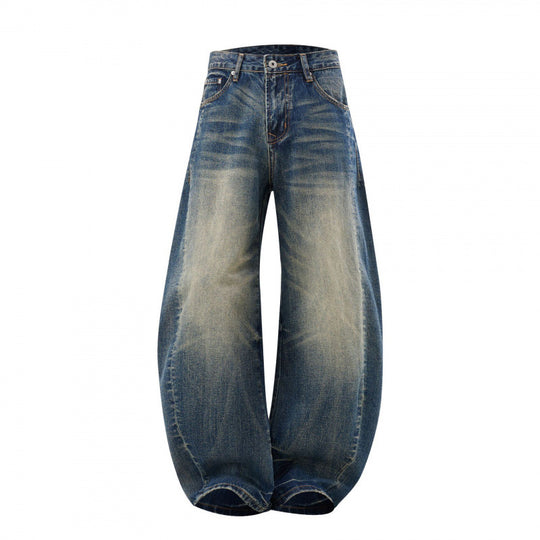 Damen High-Waist Ballon-Jeans mit Used-Waschung und weitem Statement-Bein Nord Taschen
