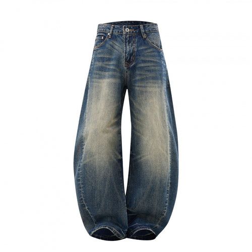 Damen High-Waist Ballon-Jeans mit Used-Waschung und weitem Statement-Bein Nord Taschen