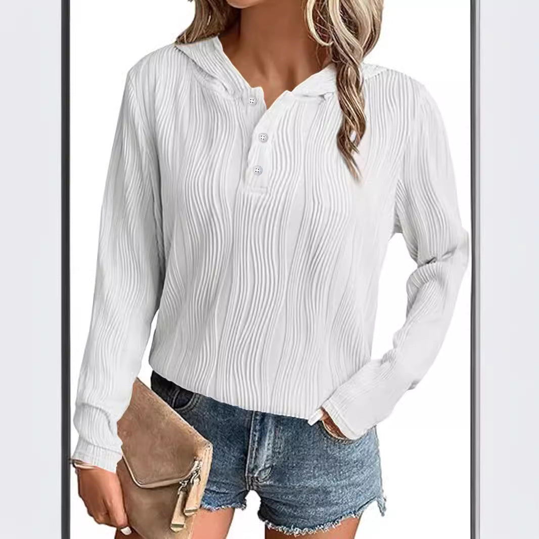Damen Geripptes Kapuzen-Henleyshirt mit Knopfleiste und leichter Struktur Nord Taschen