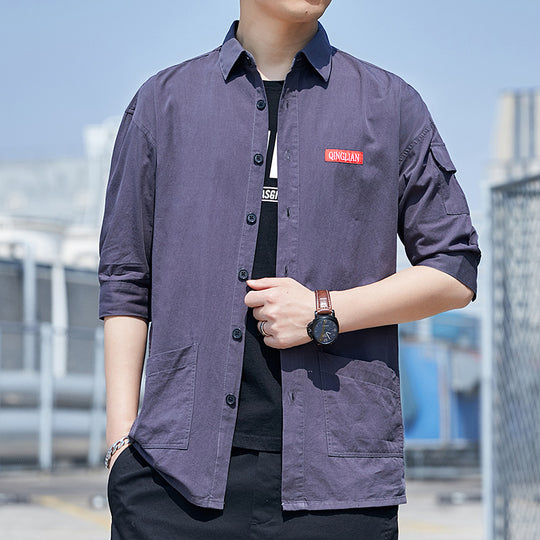 Herren Overshirt‑Hemdjacke im leichten Canvas‑Look mit aufgesetzten Fronttaschen und verkürzten Ärmeln Nord Taschen
