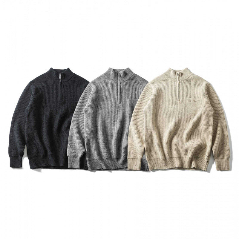 Unisex Grobgestrickter Halbzip‑Pullover mit Troyerkragen und Brusttasche Nord Taschen
