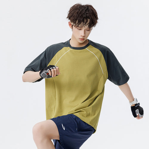 Herren Sportives Oversize Waffelstruktur-Raglan-T-Shirt mit Kontrastärmeln und atmungsaktivem Funktionsjersey Nord Taschen
