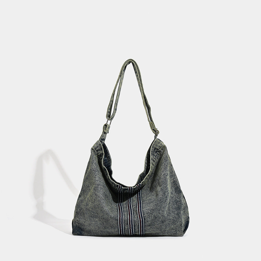 Damen Hobo-Tasche aus strukturiertem Denim mit dekorativem Kordelzug Nord Taschen
