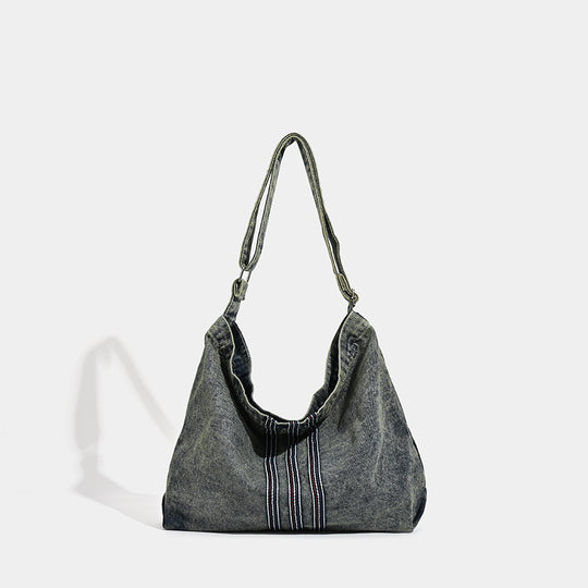 Damen Hobo-Tasche aus strukturiertem Denim mit dekorativem Kordelzug Nord Taschen