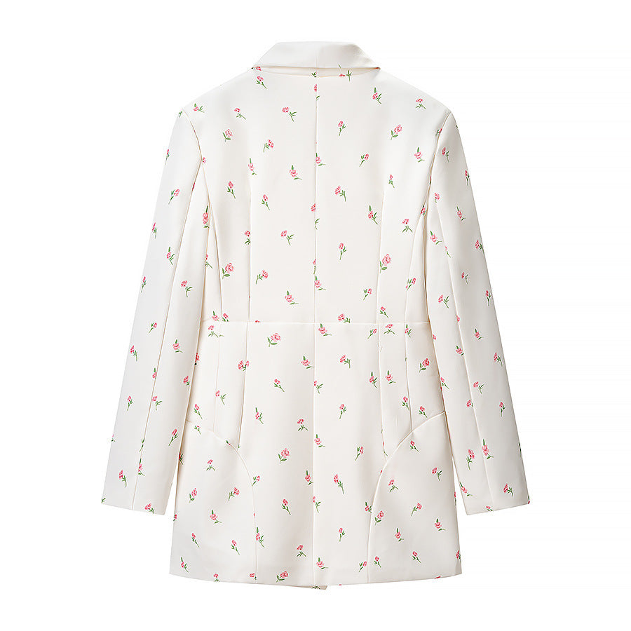 Damen Geblümte Longline-Blazerjacke mit Schalkragen und Ein-Knopf-Verschluss Nord Taschen