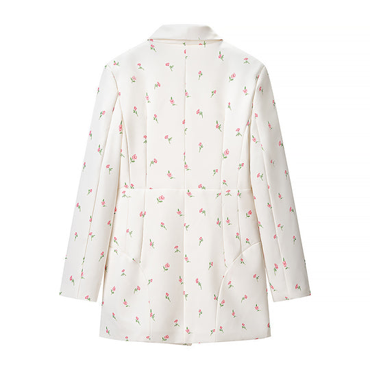 Damen Geblümte Longline-Blazerjacke mit Schalkragen und Ein-Knopf-Verschluss Nord Taschen