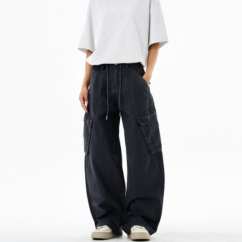 Damen Extraweite Cargo-Denim-Palazzohose mit Tunnelzugbund und aufgesetzten Klappentaschen Nord Taschen