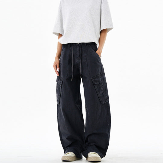 Damen Extraweite Cargo-Denim-Palazzohose mit Tunnelzugbund und aufgesetzten Klappentaschen Nord Taschen