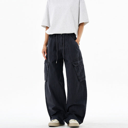 Damen Extraweite Cargo-Denim-Palazzohose mit Tunnelzugbund und aufgesetzten Klappentaschen Nord Taschen