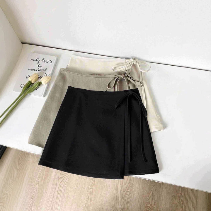 Damen Wickelrock aus hochwertigem Leinenstoff mit eleganter Schleifenbindung