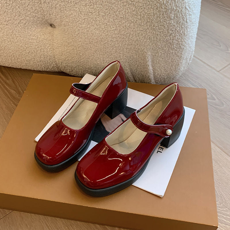 Damen elegante Mary Jane Schuhe mit Perlenschnalle