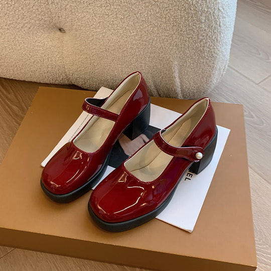 Damen elegante Mary Jane Schuhe mit Perlenschnalle