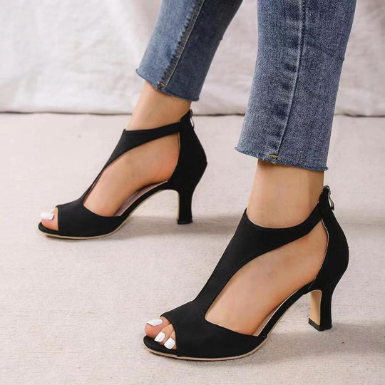 Damen nan elegante offene Zehen Stiefeletten mit seitlichen Ausschnitten und gepolstertem Blockabsatz