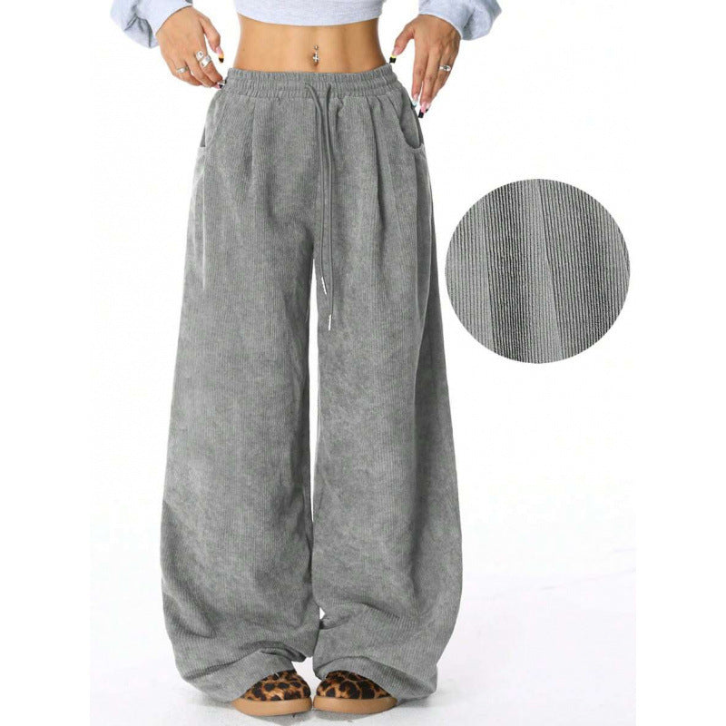 Damen Weite Cordhose mit hohem elastischem Bund und Kordel Nord Taschen