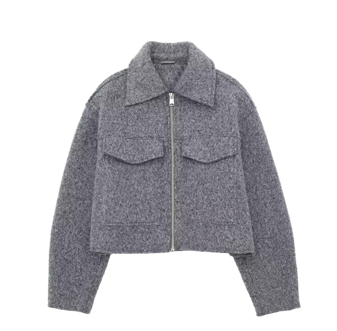 Damen Kurzgeschnittene Sherpa-Jacke mit Reißverschluss und aufgesetzten Pattentaschen Nord Taschen